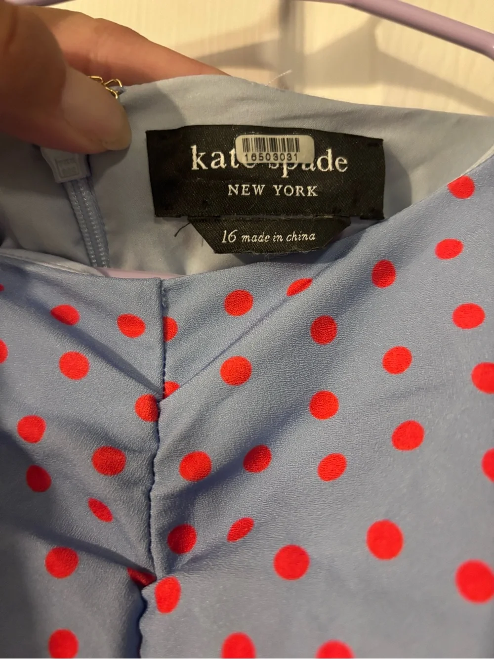 Kate Spade New York Spring Blue and Red Time Dot Ruched Dress